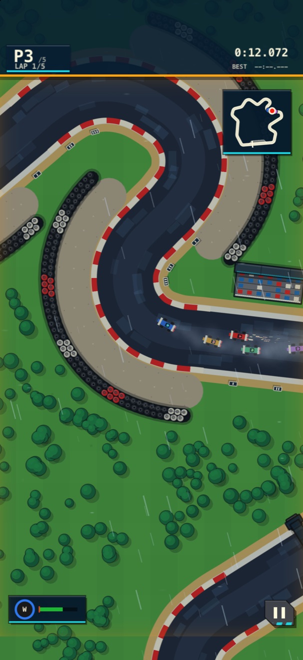 A wet race with the pack bunched through a chicane