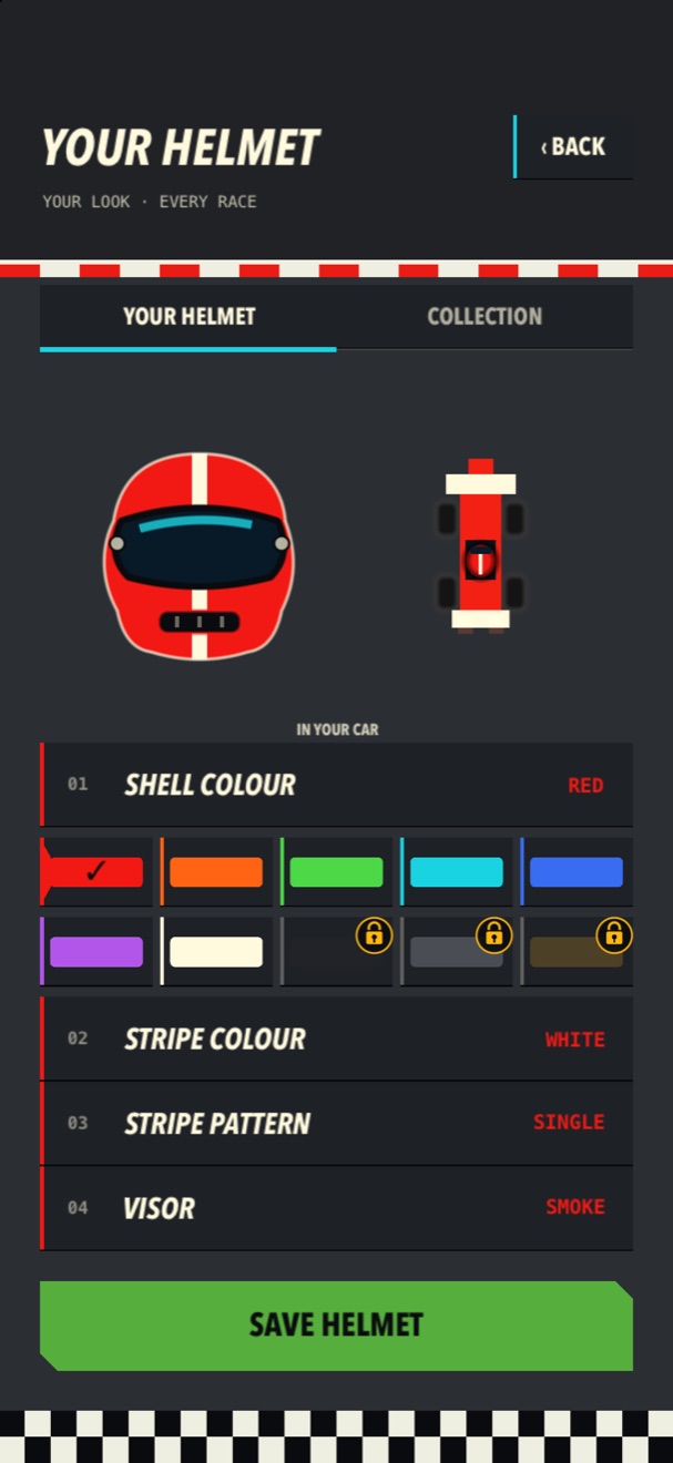 The helmet designer with colour swatches